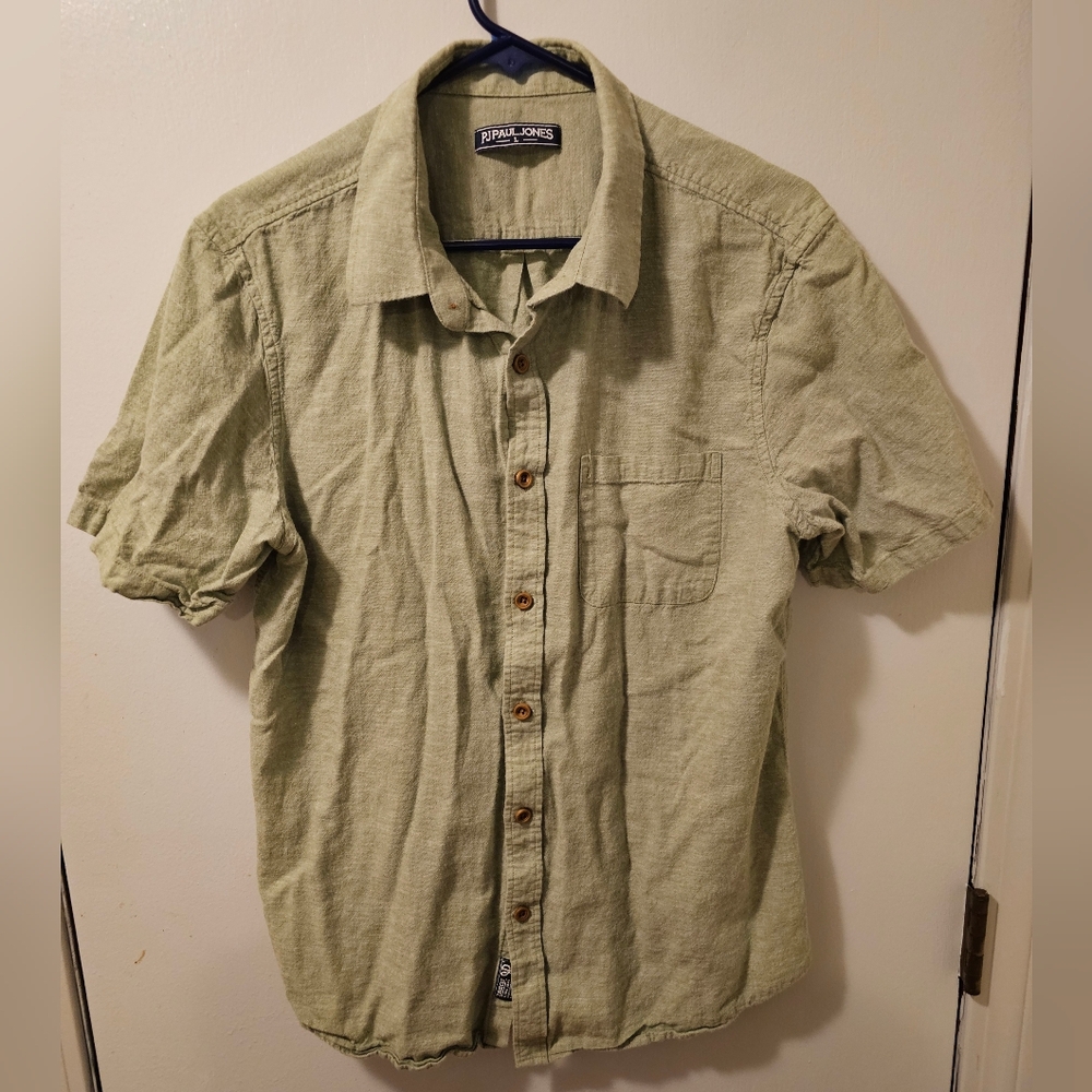 PJ‎ Paul Jones Green Shortsleeve Button Up Shirt Men's Size Large